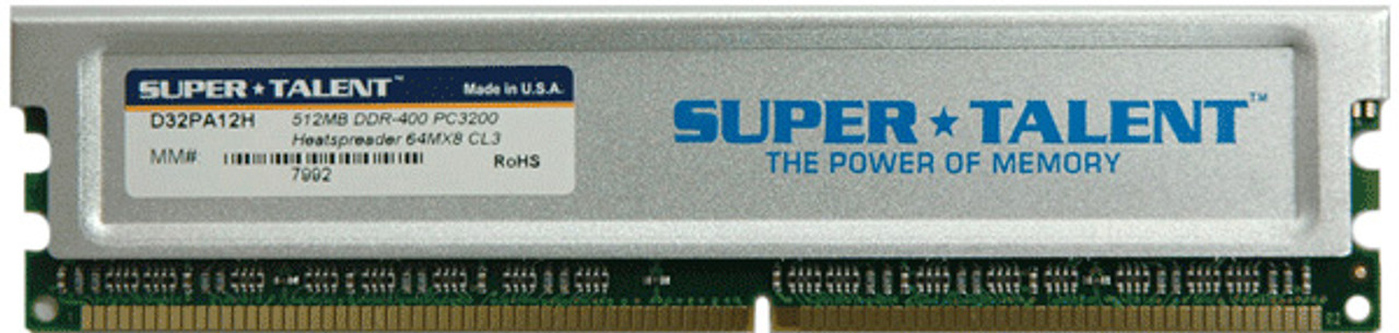 D32PA12H Super Talent 512MB PC3200 DDR-400MHz non-ECC Unbuffered CL3 184-Pin DIMM Memory Module