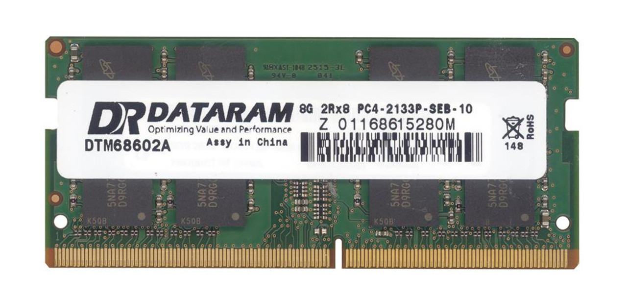 DTM68602A Dataram 8GB PC4-17000 DDR4-2133MHz non-ECC Unbuffered CL15 260-Pin SoDimm 1.2V Dual Rank Memory Module