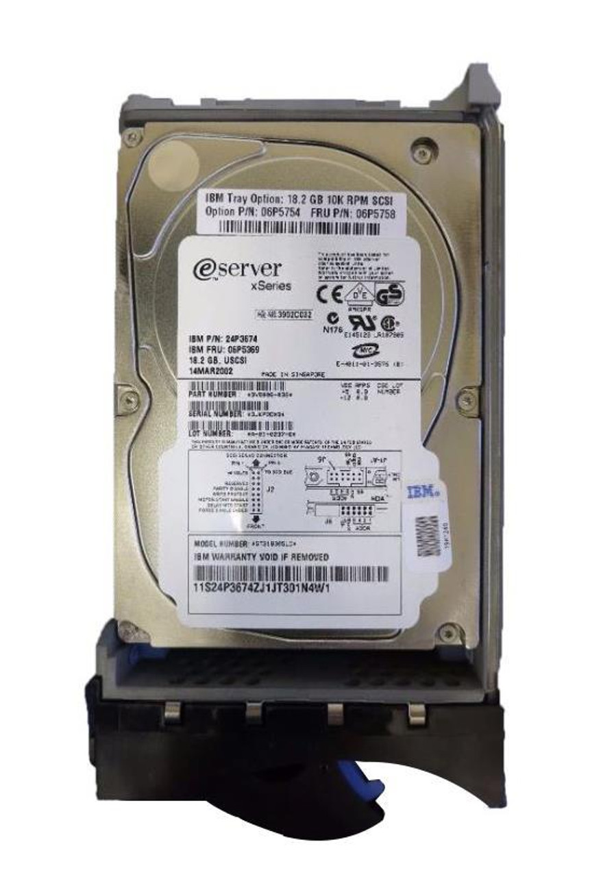 06P5369-06 IBM 18.2GB 10000RPM Ultra-160 SCSI 80-Pin Hot Swap 3.5-inch Internal Hard Drive