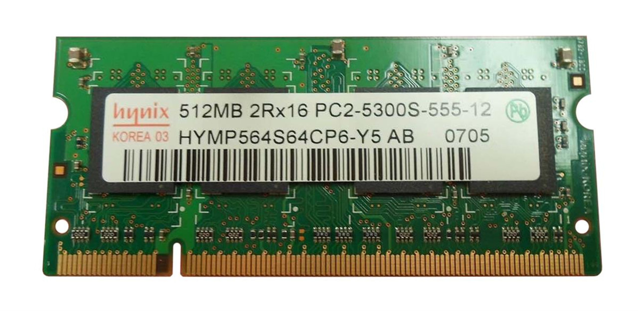 HYMP564S64CP6-Y5-AB Hynix 512MB PC2-5300 DDR2-667MHz non-ECC Unbuffered CL5 200-Pin SoDimm Dual Rank Memory Module