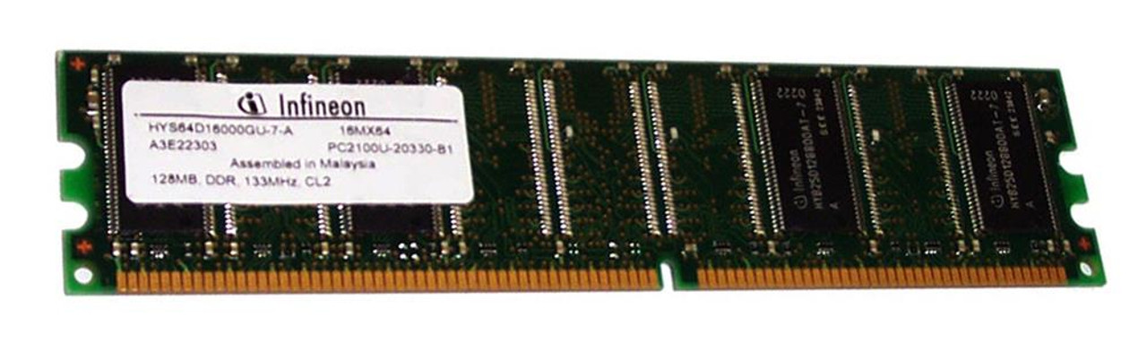 HYS64D1600GU-7-A Infineon 128MB PC2100 DDR-266MHz non-ECC Unbuffered CL2.5 184-Pin DIMM 2.5V Memory Module