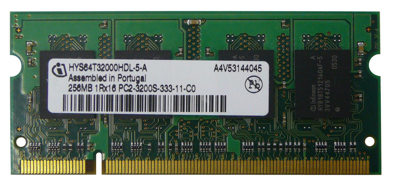 HYS64T32000HDL-5-A Infineon 256MB PC2-3200 DDR2-400MHz non-ECC Unbuffered CL3 200-Pin SoDimm Memory Module