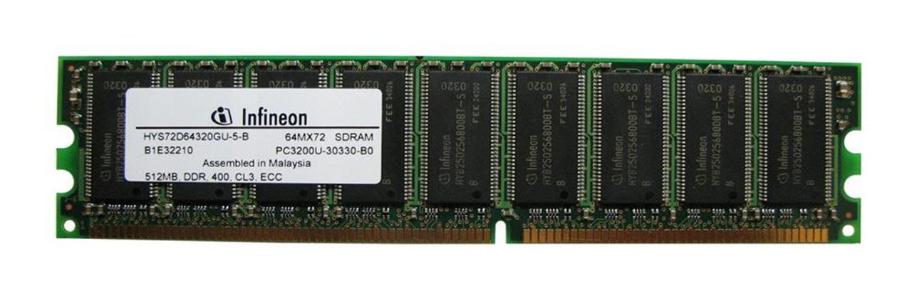 HYS72D64320GU-5-B Infineon 512MB PC3200 DDR-400MHz ECC Unbuffered CL3 184-Pin DIMM Memory Module