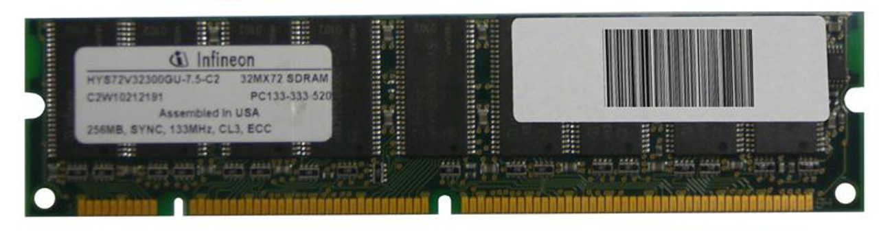 HYS72V32300GU-7.5-C2 Infineon 256MB PC133 133MHz ECC Unbuffered CL3 168-Pin DIMM Memory Module