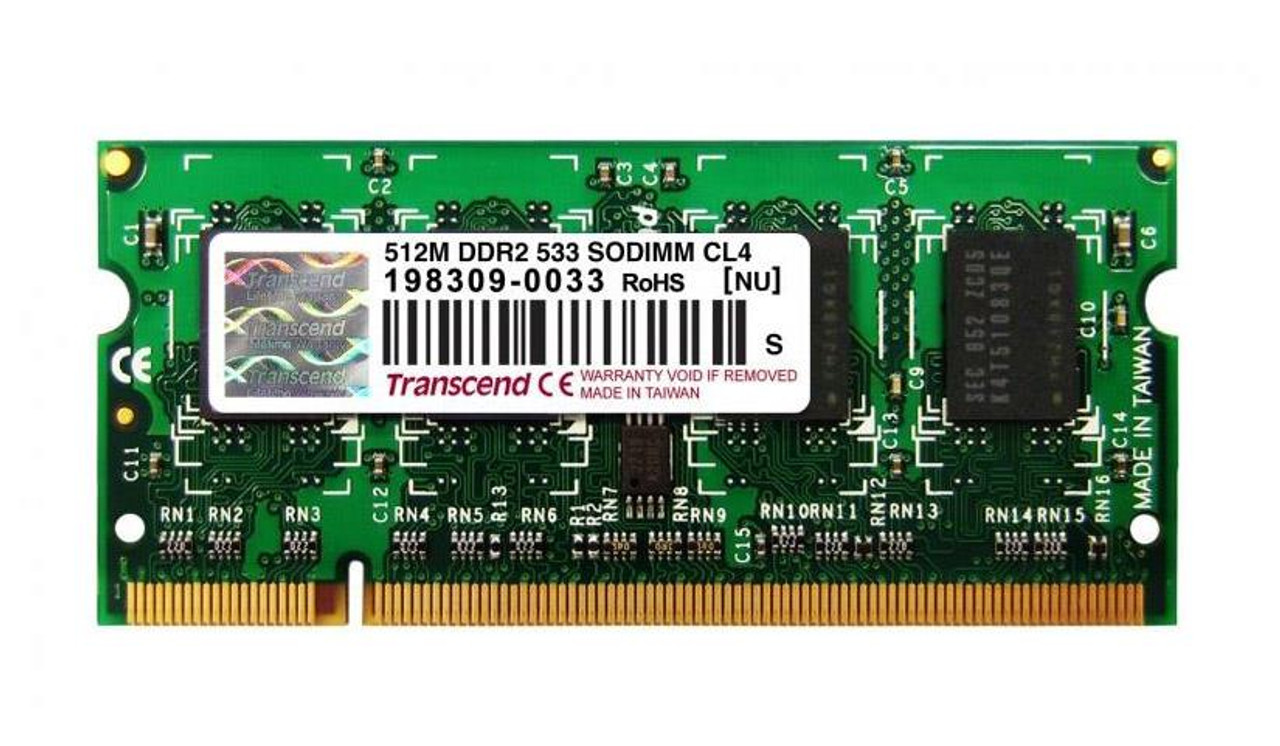 JM533QSJ-512M Transcend JetRAM 512MB PC2-4200 DDR2-533MHz non-ECC Unbuffered CL4 200-Pin SoDimm Single Rank Memory Module