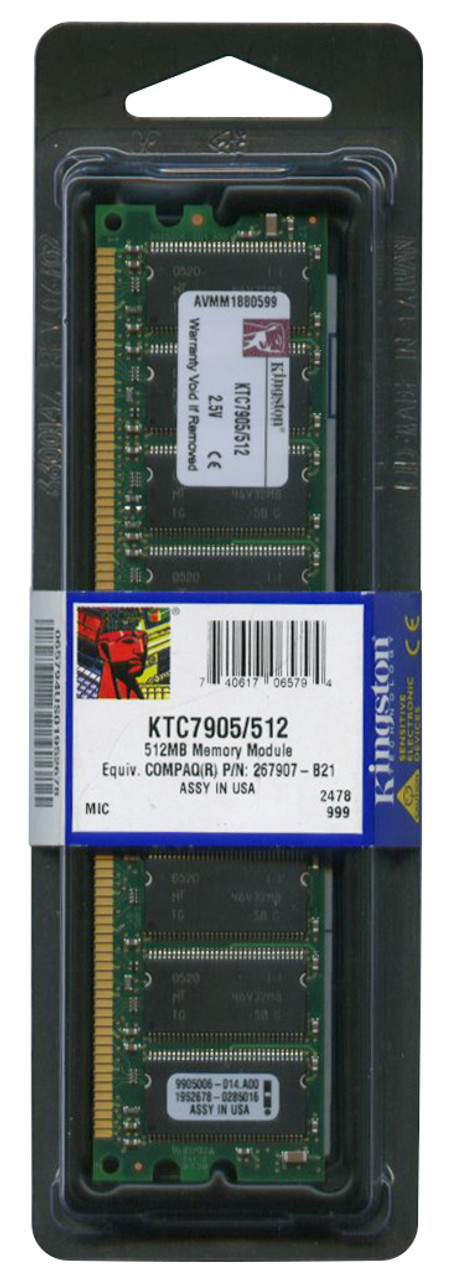 KTC7905/512 Kingston 512MB PC2100 DDR-266MHz ECC Unbuffered CL2.5 184-Pin DIMM Memory Module for HP/Compaq