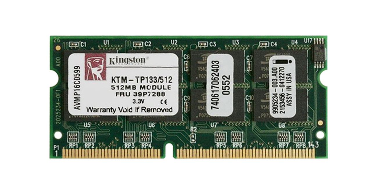 KTM-TP133/512 Kingston 512MB PC133 133MHz non-ECC Unbuffered CL3 144-Pin SoDimm Memory Module for IBM 19K4656,