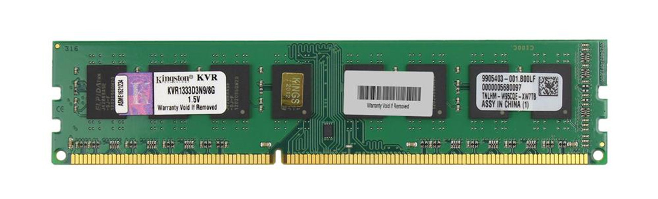 KVR1333D3N9/8G Kingston 8GB PC3-10600 DDR3-1333MHz non-ECC Unbuffered CL9 240-Pin DIMM Dual Rank Memory Module