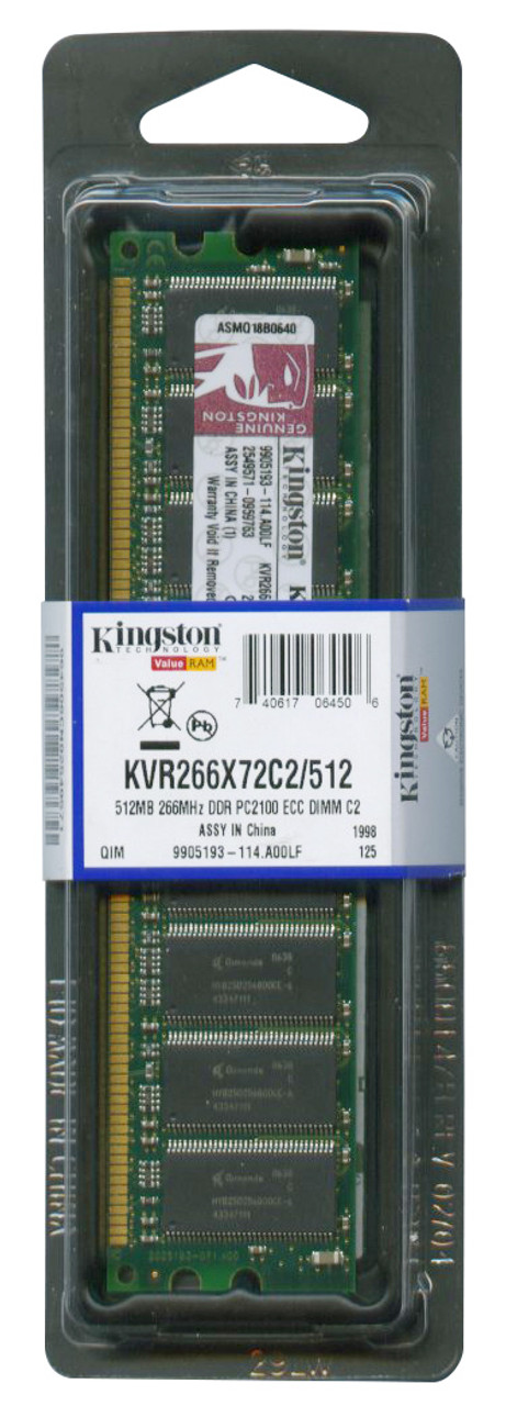 KVR266X72C2/512 Kingston 512MB PC2100 DDR-266MHz ECC Unbuffered CL2.5 184-Pin DIMM Memory Module