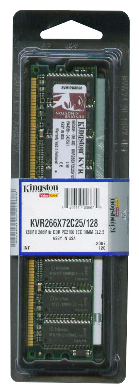KVR266X72C25/128 Kingston 128MB PC2100 DDR-266MHz ECC Unbuffered CL2.5 184-Pin DIMM Memory Module