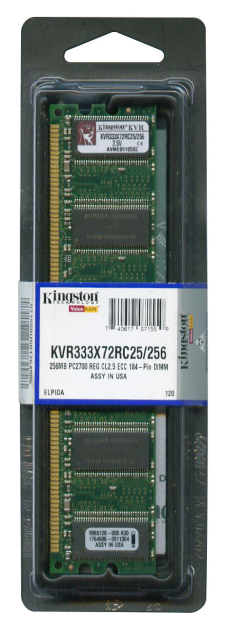 KVR333X72RC25/256 Kingston 256MB PC2700 DDR-333MHz Registered ECC CL2.5 184-Pin DIMM 2.5V Memory Module