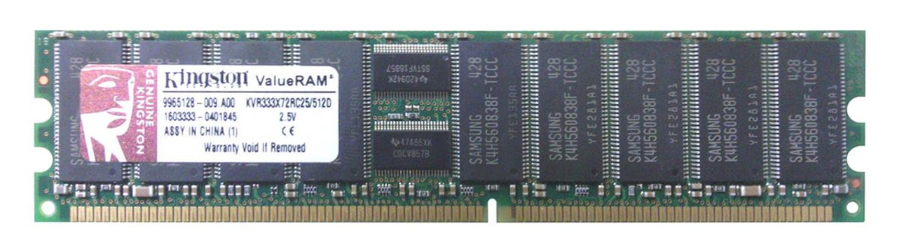 KVR333X72RC25/512D Kingston 512MB PC2700 DDR-333MHz Registered ECC CL2.5 184-Pin DIMM 2.5V Memory Module
