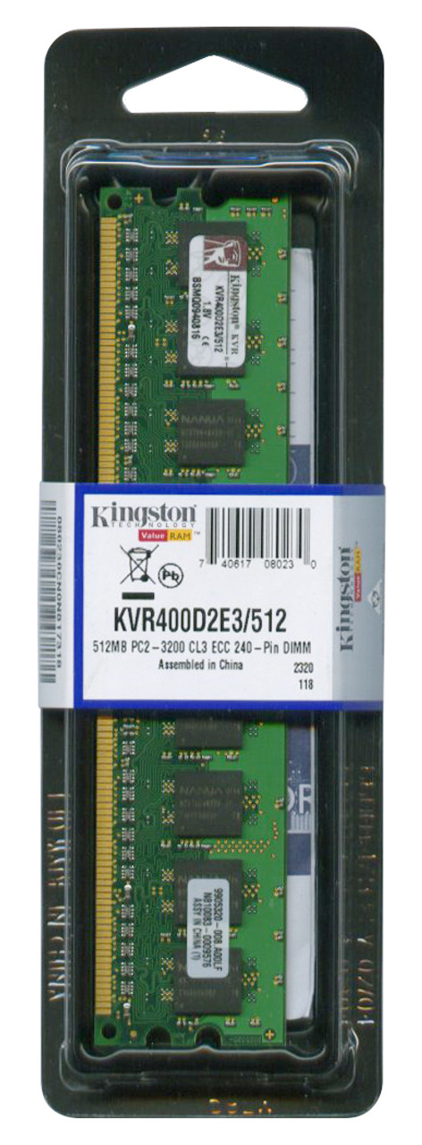 KVR400D2E3/512 Kingston 512MB PC2-3200 DDR2-400MHz ECC Unbuffered CL3 240-Pin DIMM Memory Module