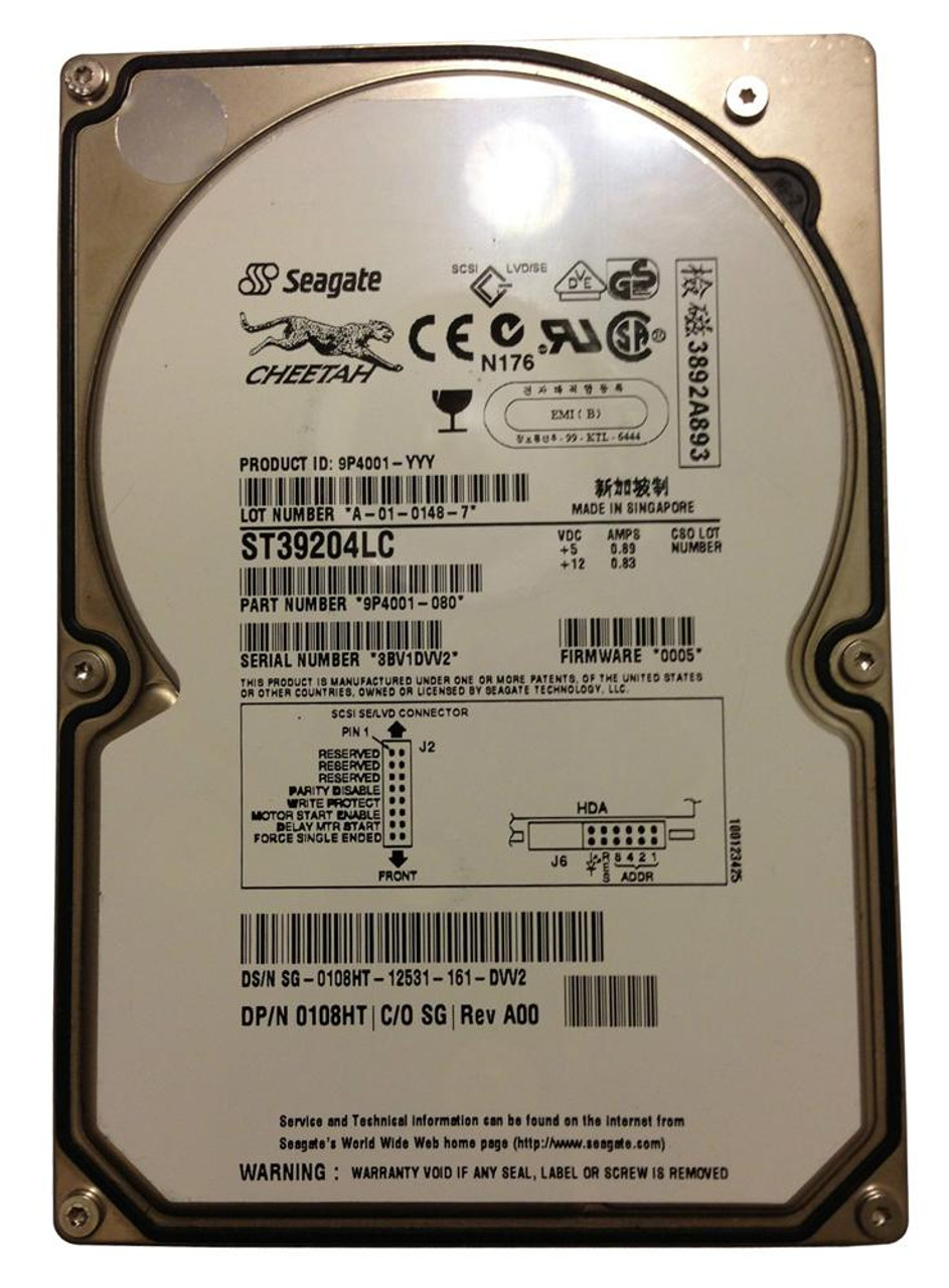 ST39204LC Seagate Cheetah 18XL 9.1GB 10000RPM Ultra-160 SCSI 80-Pin 4MB Cache 3.5-inch Internal Hard Drive