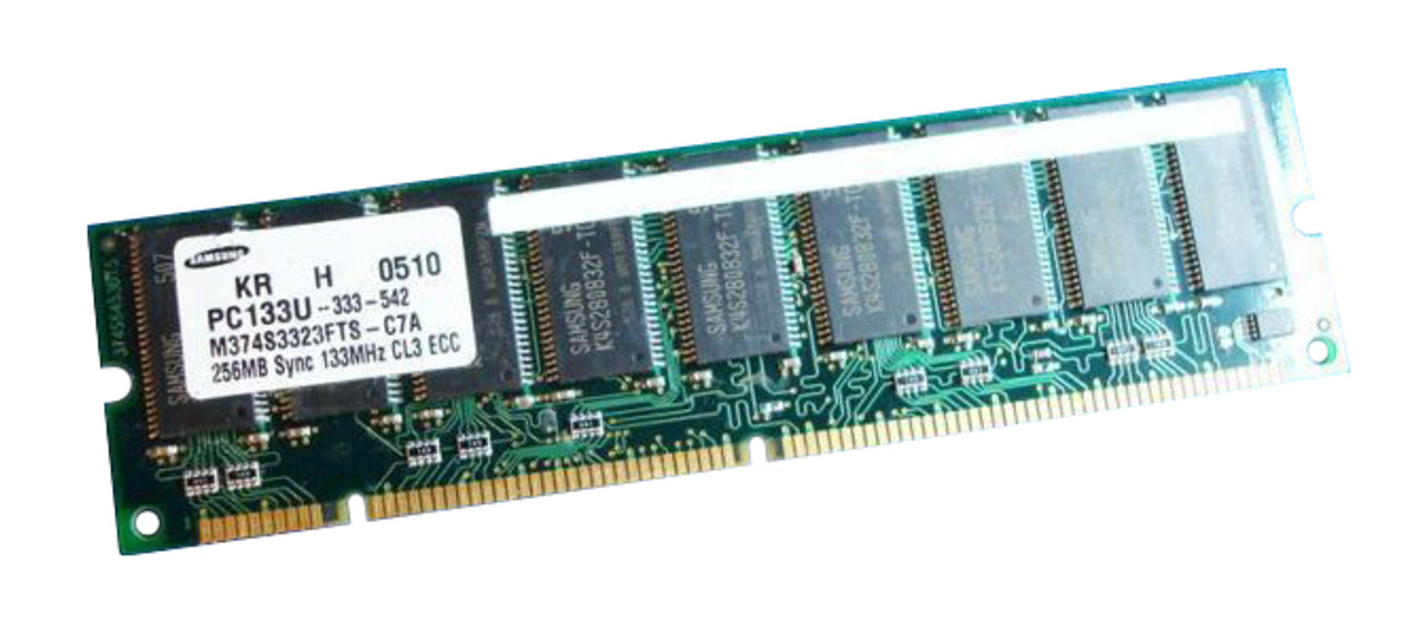 M374S3323FTS-C7A Samsung 256MB PC133 133MHz ECC Unbuffered CL3 168-Pin DIMM Memory Module (16x8)