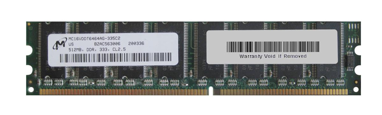 MC16VDDT6464AG-335C2 Micron 512MB PC2700 DDR-333MHz non-ECC Unbuffered CL2.5 184-Pin DIMM 2.5V Memory Module