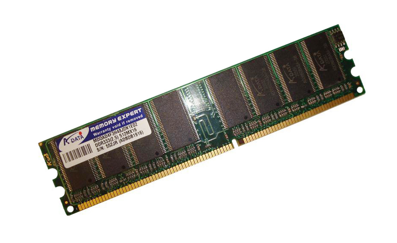 MD0AD4F3H48J0N1E02 ADATA 512MB PC2700 DDR-333MHz non-ECC Unbuffered CL2.5 184-Pin DIMM 2.5V Memory Module