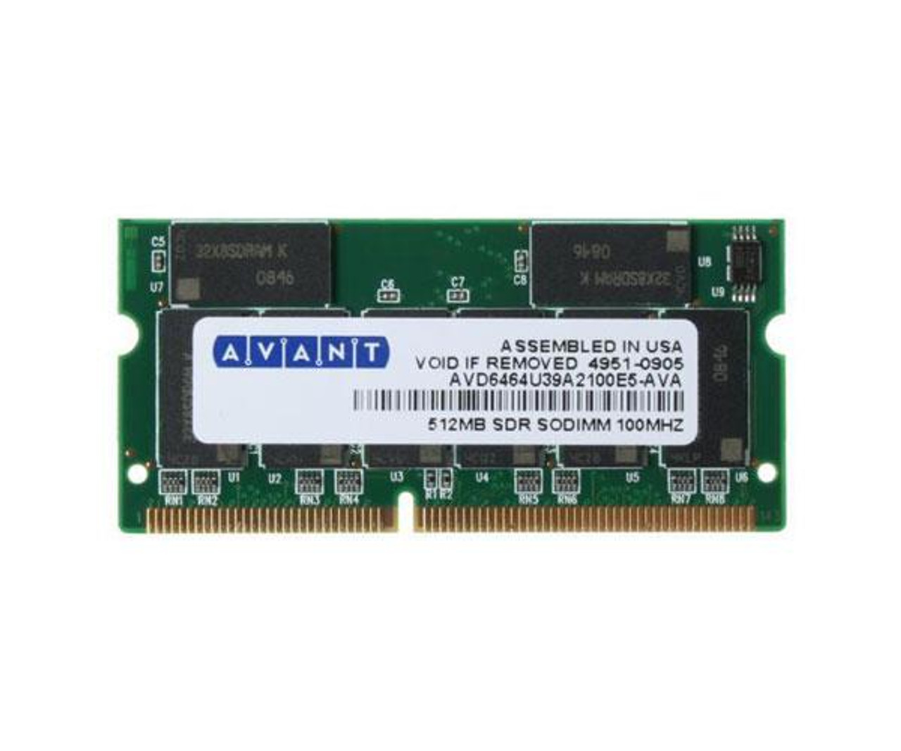 MEM-NPE-400-512-ALC Avant 512MB PC100 100MHz non-ECC Unbuffered CL2 144-Pin SoDimm Memory Module