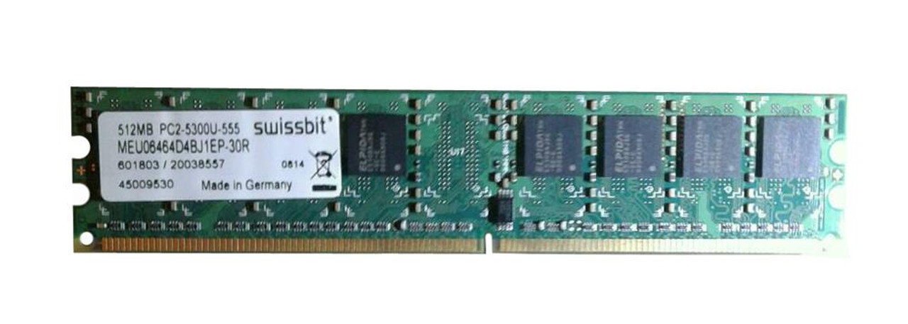 MEU06464D4BJ1EP-30R Swissbit 512MB PC2-5300 DDR2-667MHz non-ECC Unbuffered CL5 240-Pin DIMM Dual Rank Memory Module