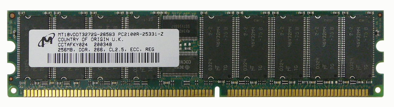 MT18VDDT3272G-265B3 Micron 256MB PC2100 DDR-266MHz Registered ECC CL2.5 184-Pin DIMM 2.5V Memory Module
