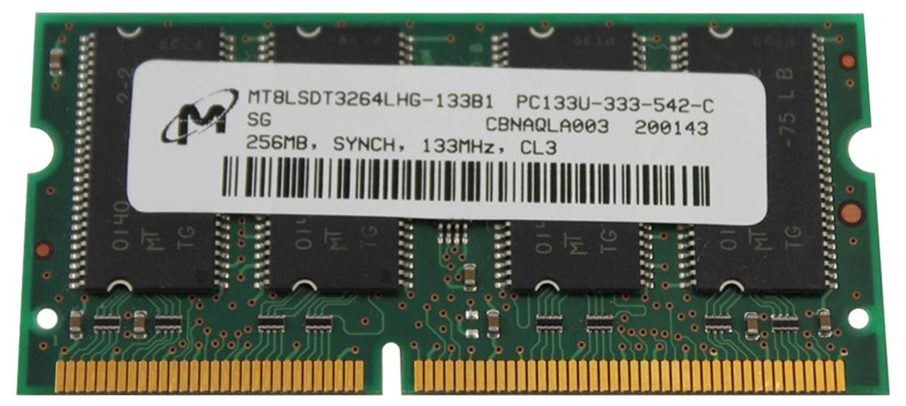 MT8LSDT3264LHG-133 Micron 256MB PC133 133MHz non-ECC Unbuffered CL3 144-Pin SoDimm Memory Module