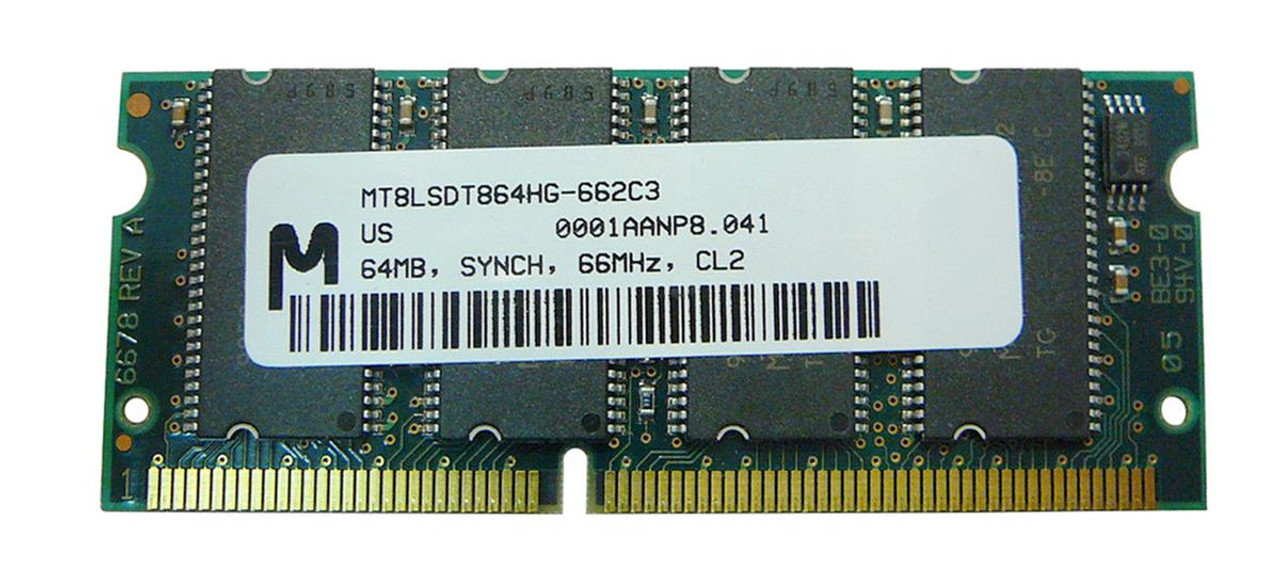 MT8LSDT864HG-662 Micron 64MB PC66 66MHz non-ECC Unbuffered CL2 144-Pin SoDimm Memory Module