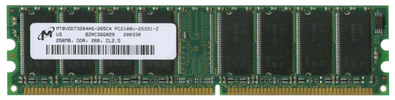 MT8VDDT3264AG-265C4 Micron 256MB PC2100 DDR-266MHz non-ECC Unbuffered CL2.5 184-Pin DIMM Single Rank Memory Module