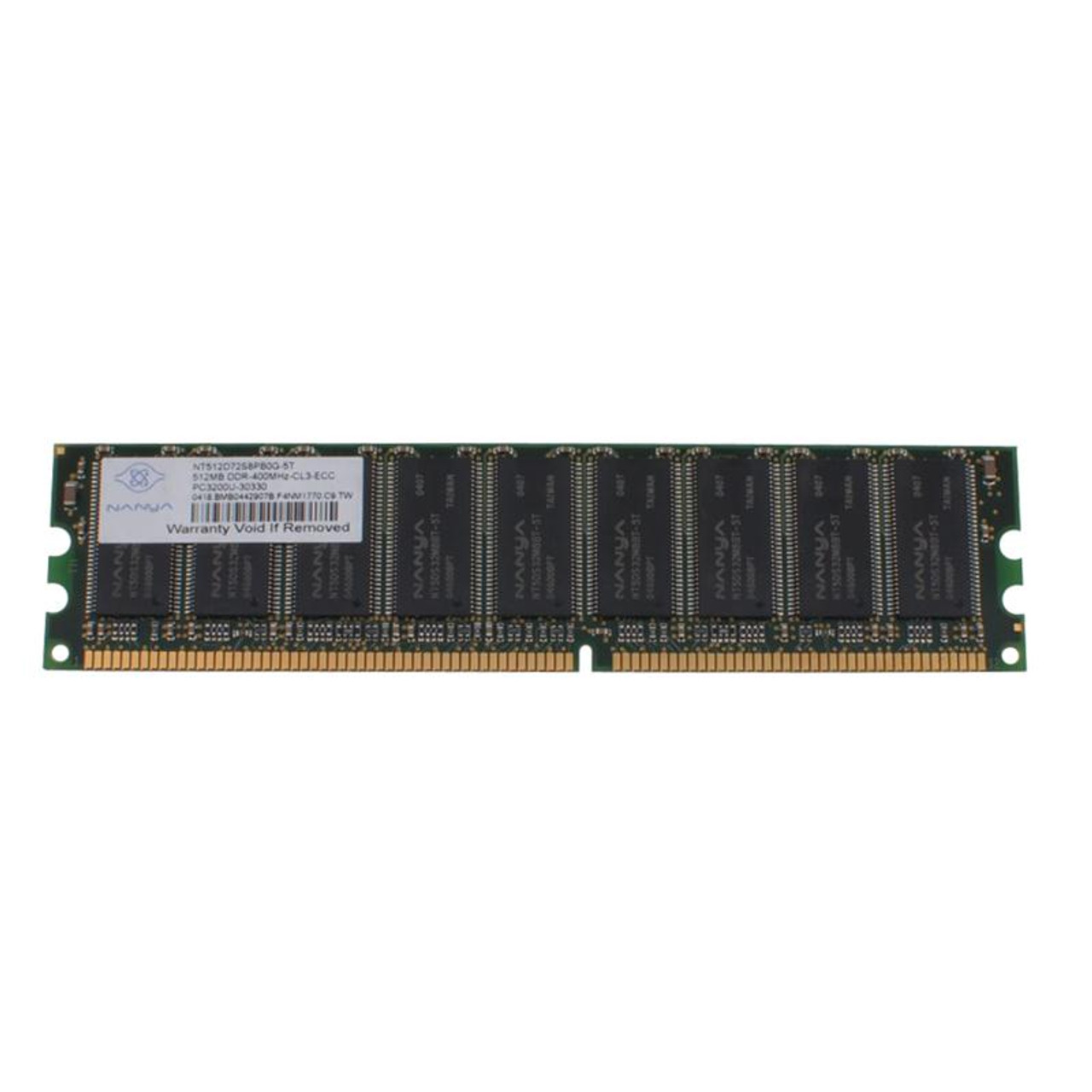 NT512D72S8PB0G-5T Nanya 512MB PC3200 DDR-400MHz ECC Unbuffered CL3 184-Pin DIMM Memory Module