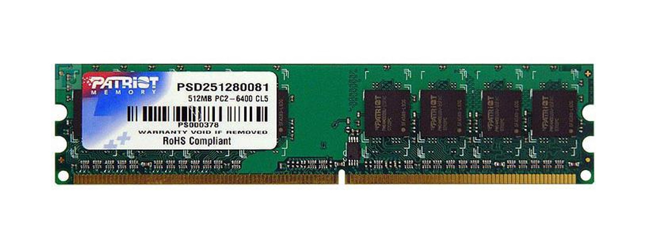 PSD251280081I Patriot 512MB PC2-6400 DDR2-800MHz non-ECC Unbuffered CL6 240-Pin DIMM Memory Module