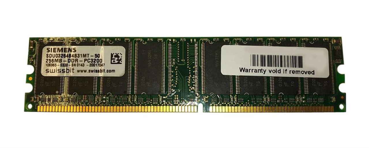 SDU03264B4B31MT-50 Swissbit 256MB PC3200 DDR-400MHz non-ECC Unbuffered CL3 184-Pin DIMM Memory Module