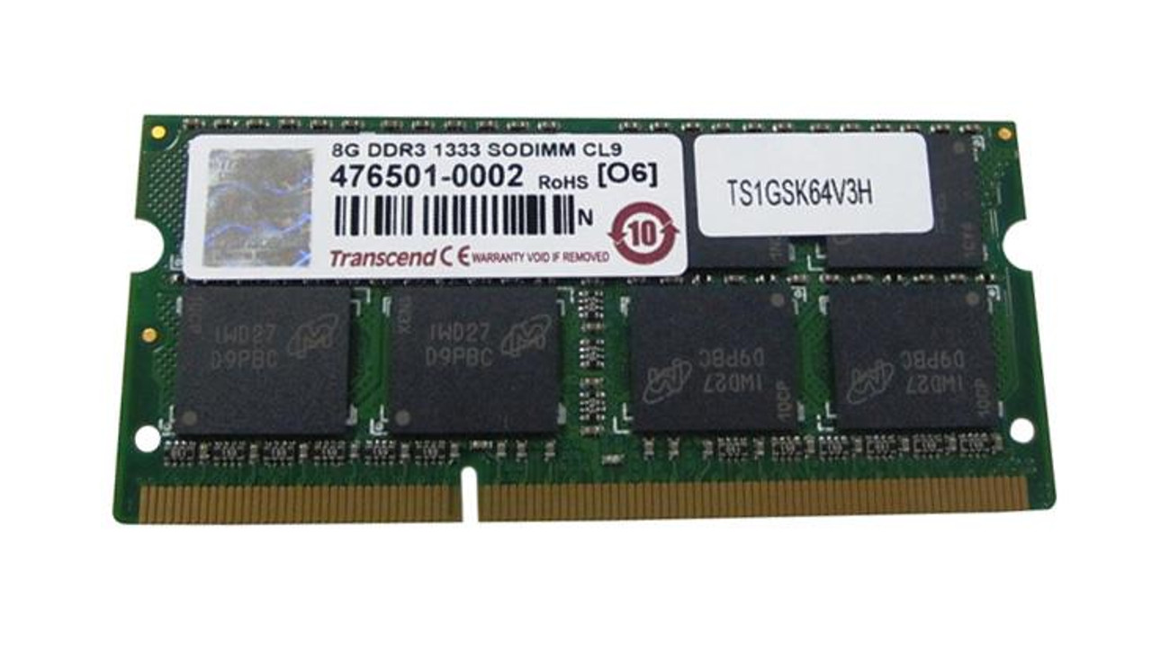 TS1GSK64V3H Transcend 8GB PC3-10600 DDR3-1333MHz non-ECC Unbuffered CL9 204-Pin SoDimm Dual Rank Memory Module