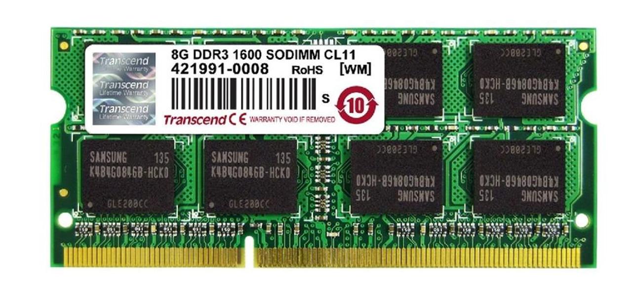 TS1GSK64V6H Transcend 8GB PC3-12800 DDR3-1600MHz non-ECC Unbuffered CL11 204-Pin SoDimm Dual Rank Memory Module