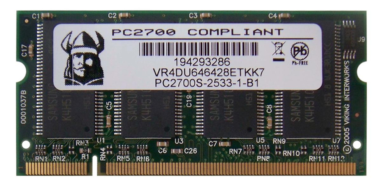 VR4DU646428ETKK7 Viking 1GB Kit (2 X 512MB) PC2700 DDR-333MHz non-ECC Unbuffered CL2.5 200-Pin SoDimm Memory