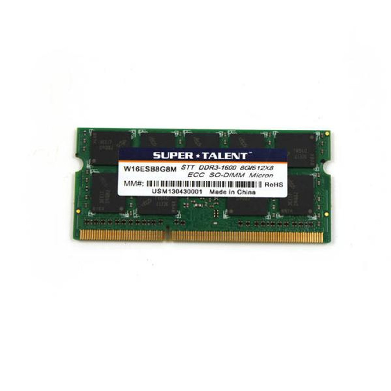 W16ESB8G8M Super Talent 8GB PC3-12800 DDR3-1600MHz ECC Unbuffered CL11 204-Pin SoDimm 1.35V Low Voltage Memory Module