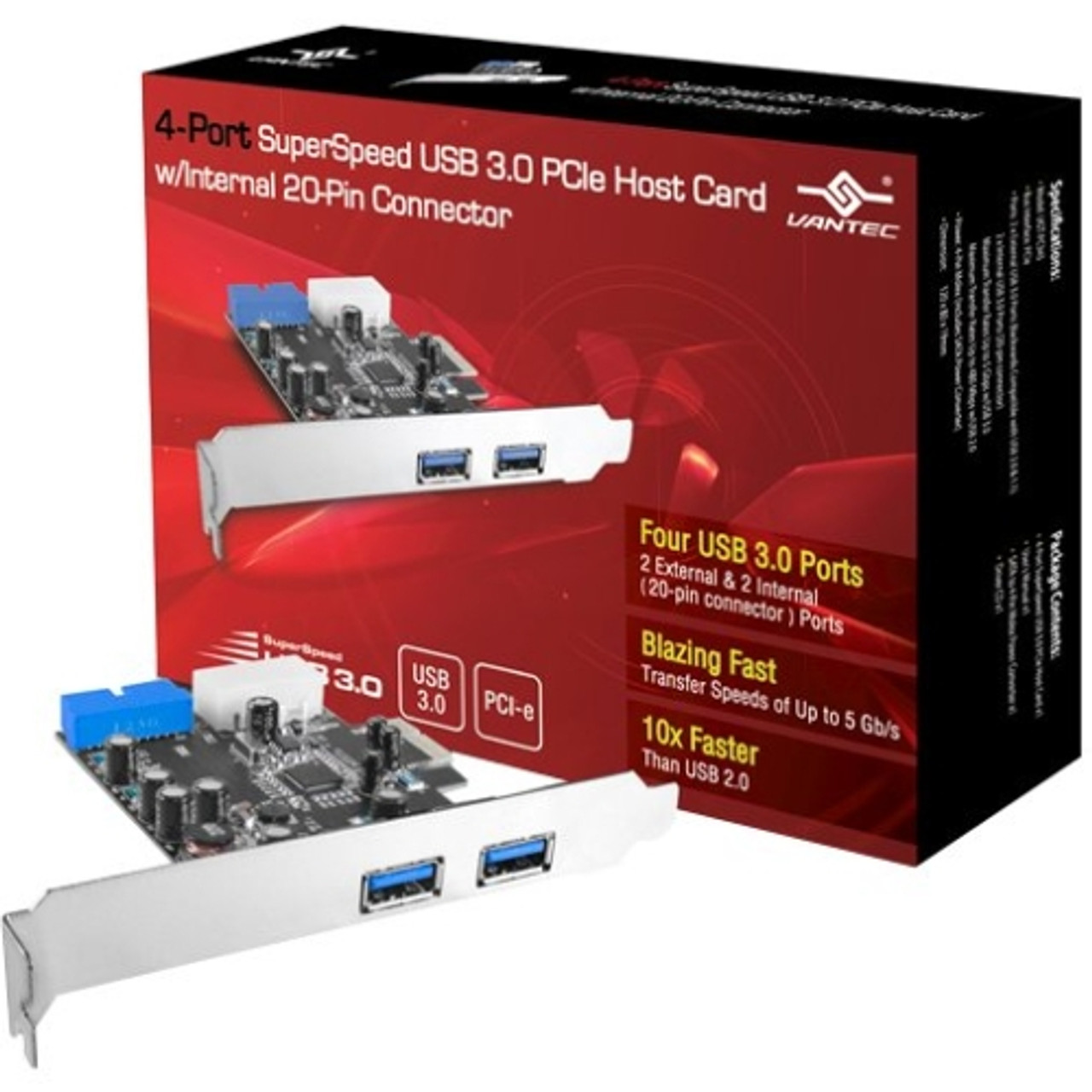 UGT-PC345 Vantec 4-Port SuperSpeed USB 3.0 PCIe Host Card w/ Internal 20-Pin Connector