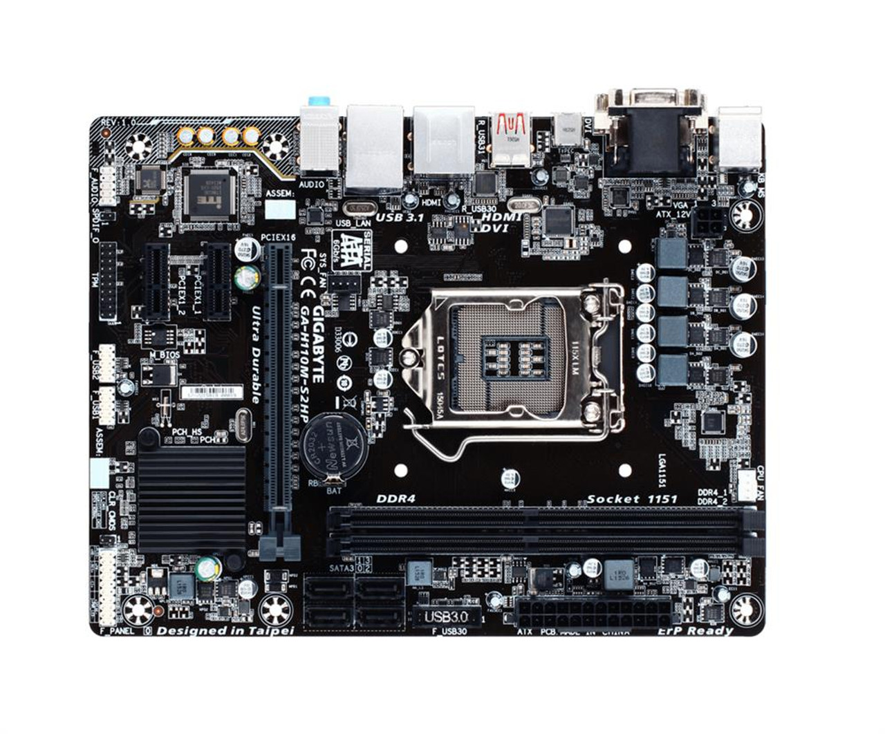 GA-H110M-S2HP Gigabyte Ultra Durable Desktop Motherboard Intel H110 Chipset Socket H4 LGA-1151 (Refurbished)