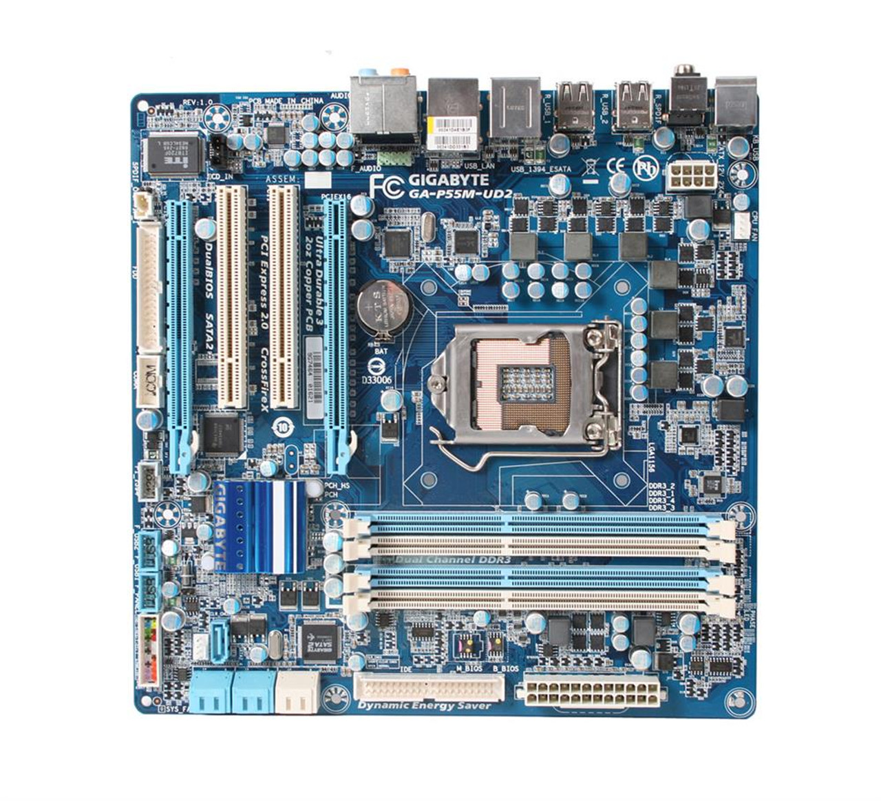 GA-P55M-UD2 Gigabyte Socket LGA1156 Intel P55 Express Chipset micro-ATX Motherboard (Refurbished)