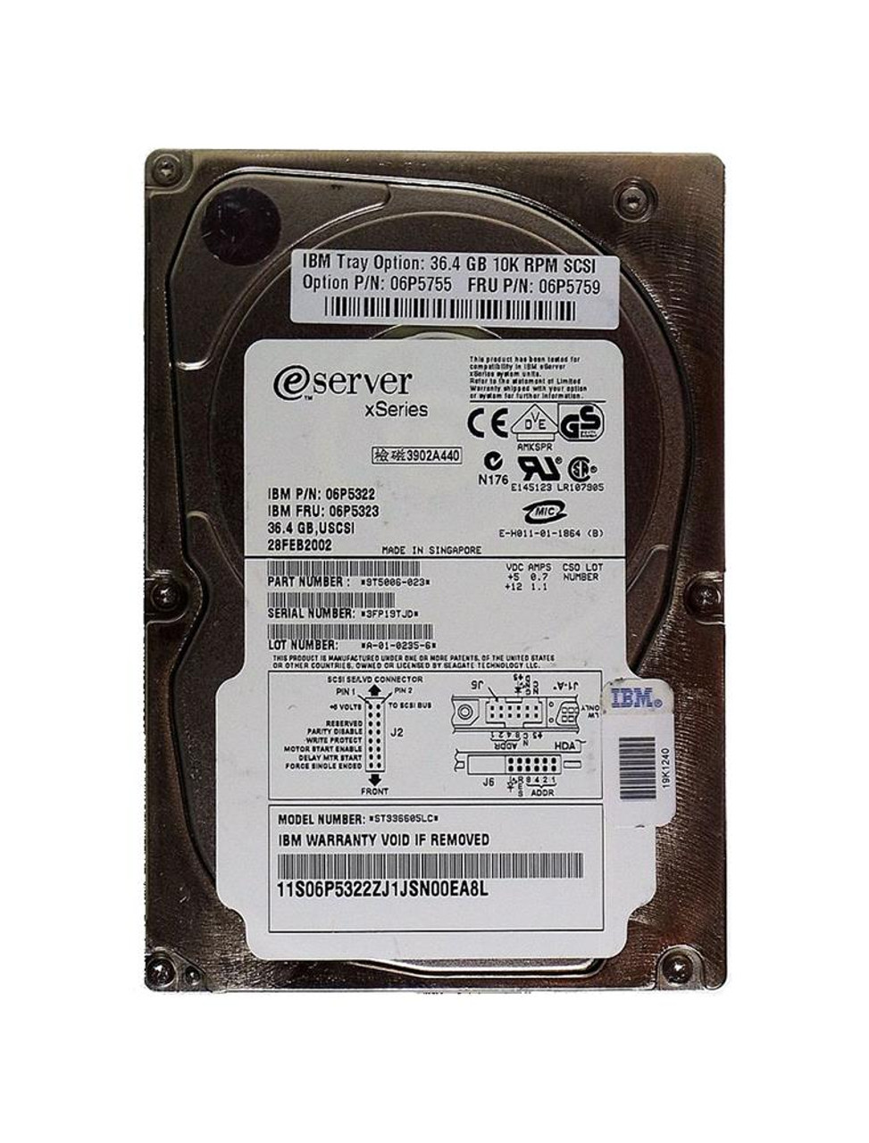 06P532399CT IBM 36.7GB 10000RPM Ultra-160 SCSI 80-Pin 4MB Cache 3.5-inch Internal Hard Drive