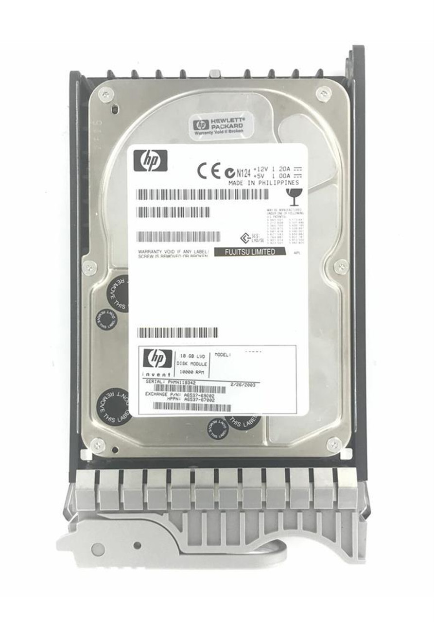 A6537-67002 HP 18.2GB 10000RPM Ultra-160 SCSI 80-Pin LVD Hot Swap 3.5-inch Internal Hard Drive