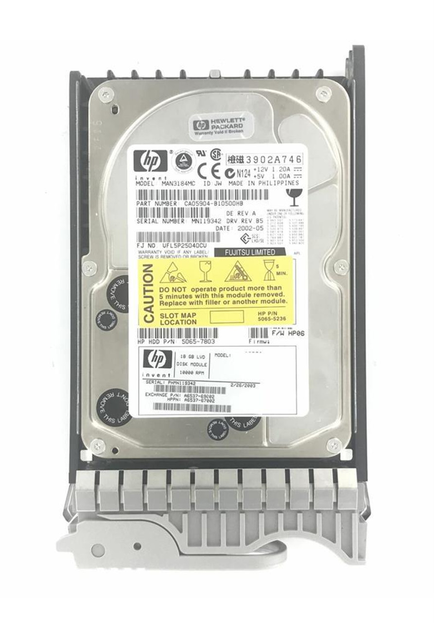 5065-7803 HP 18.2GB 10000RPM Ultra-160 SCSI 80-Pin LVD Hot Swap 3.5-inch  Internal Hard Drive