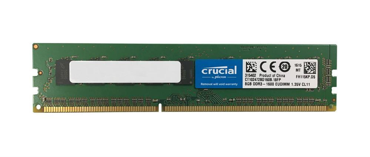 Crucial 8GB PC3-12800 DDR3-1600MHz ECC Unbuffered CL11 240-Pin DIMM Dual Rank 1.35V Low Voltage Memory Module