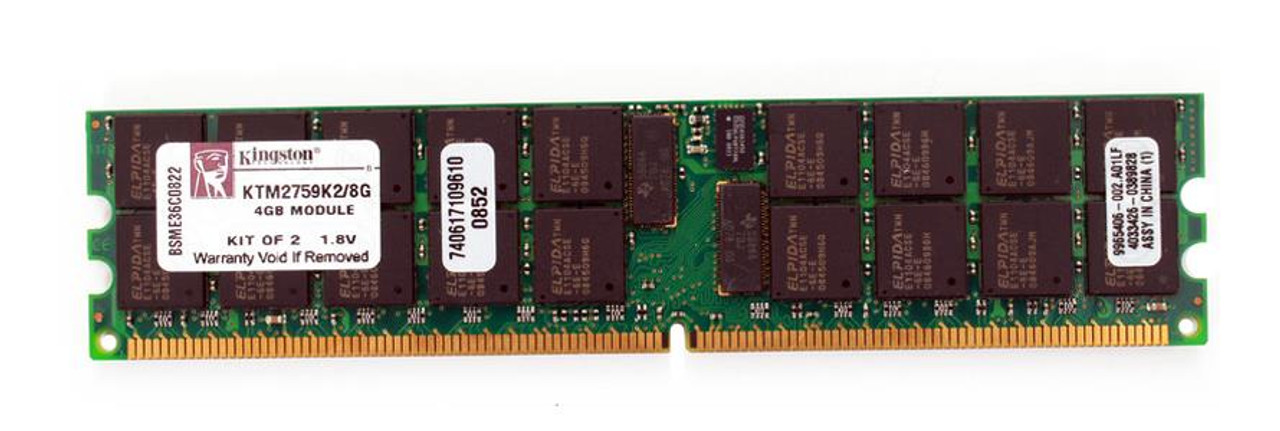 Kingston 8GB Kit (2 X 4GB) PC2-5300 DDR2-667MHz ECC Registered CL5 240-Pin DIMM Dual Rank Memory