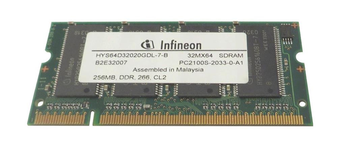 Infineon 256MB PC2100 DDR-266MHz non-ECC Unbuffered CL2.5 200-Pin SoDimm Memory Module