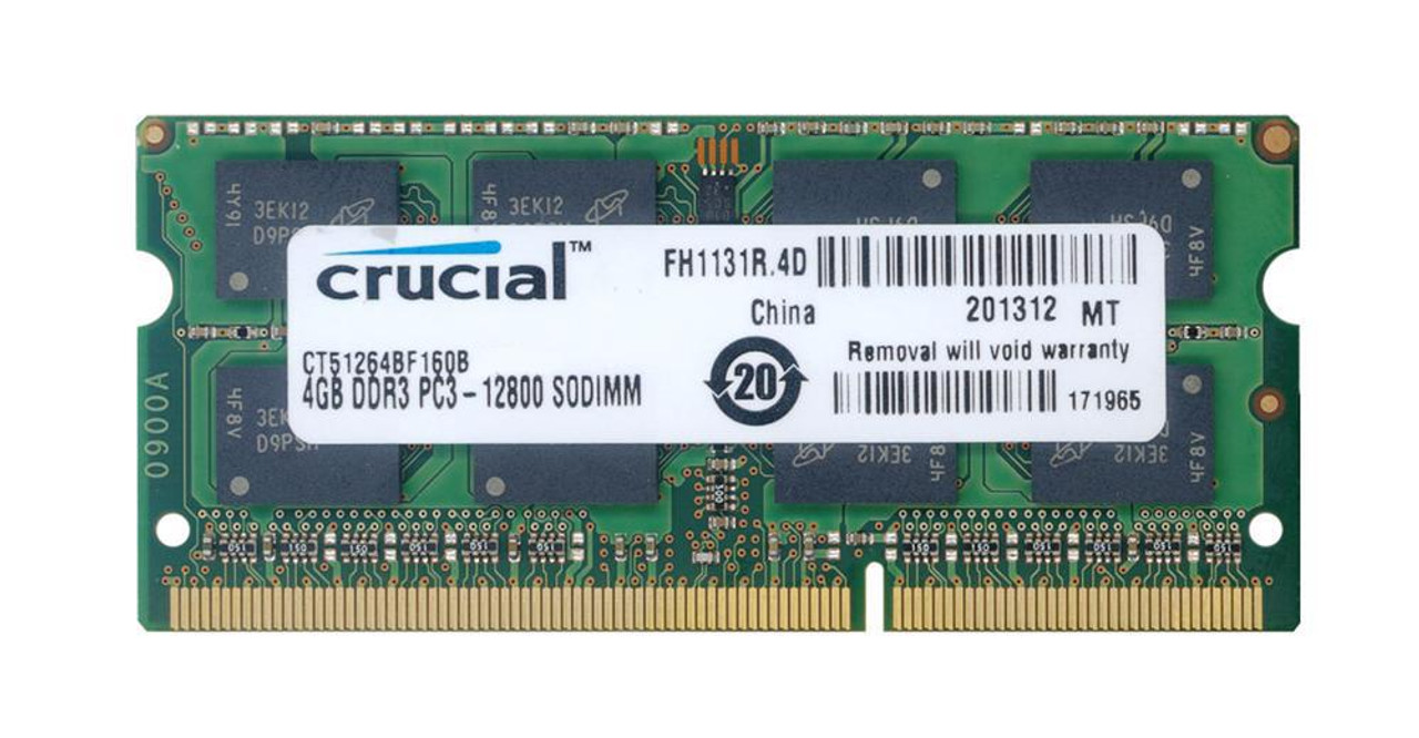 Crucial 4GB PC3-12800 DDR3-1600MHz non-ECC Unbuffered CL11 204-Pin SoDimm 1.35V Low Voltage Dual Rank Memory Module