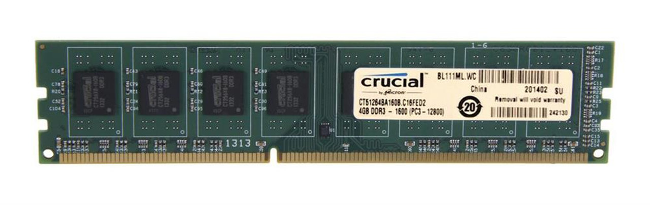 Crucial 4GB PC3-12800 DDR3-1600MHz non-ECC Unbuffered CL11 240-Pin DIMM Memory Module