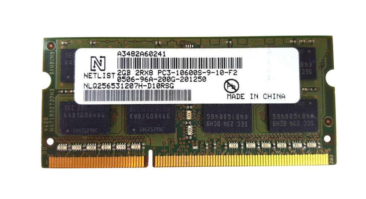 NetList 2GB PC3-10600 DDR3-1333MHz non-ECC Unbuffered CL9 204-Pin SoDimm Dual Rank Memory Module