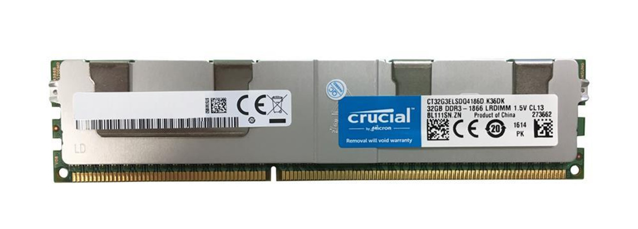 Crucial 32GB PC3-14900 DDR3-1866MHz Registered ECC CL13 240-Pin Load Reduced DIMM Quad Rank Memory Module