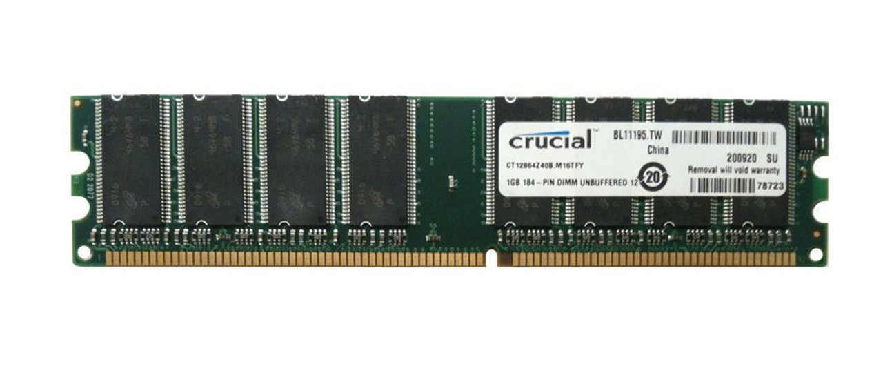 Crucial 1GB PC3200 DDR-400MHz non-ECC Unbuffered CL3 184-Pin DIMM Memory Module