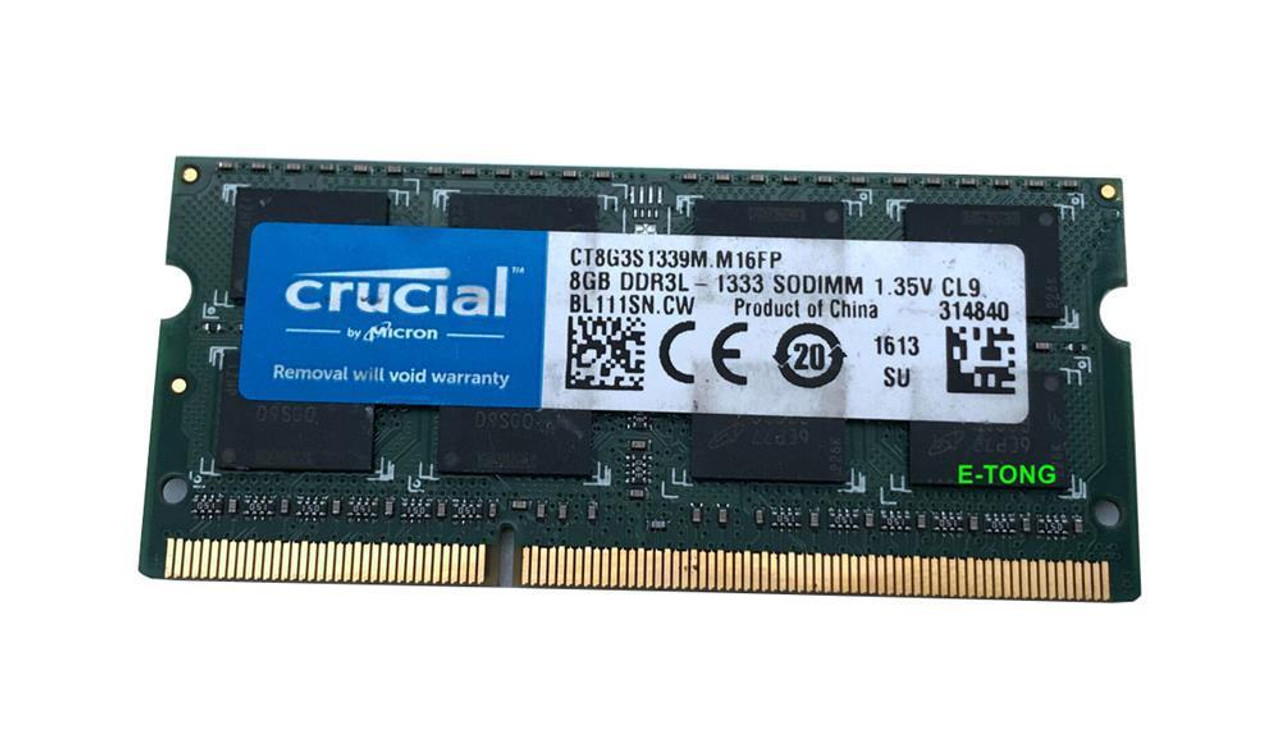 Crucial 8GB PC3-10600 DDR3-1333MHz non-ECC Unbuffered CL9 204-Pin SoDimm  1.35V Low Voltage Dual Rank Memory Module for Apple MPN: CT8G3S1339M.M16FP