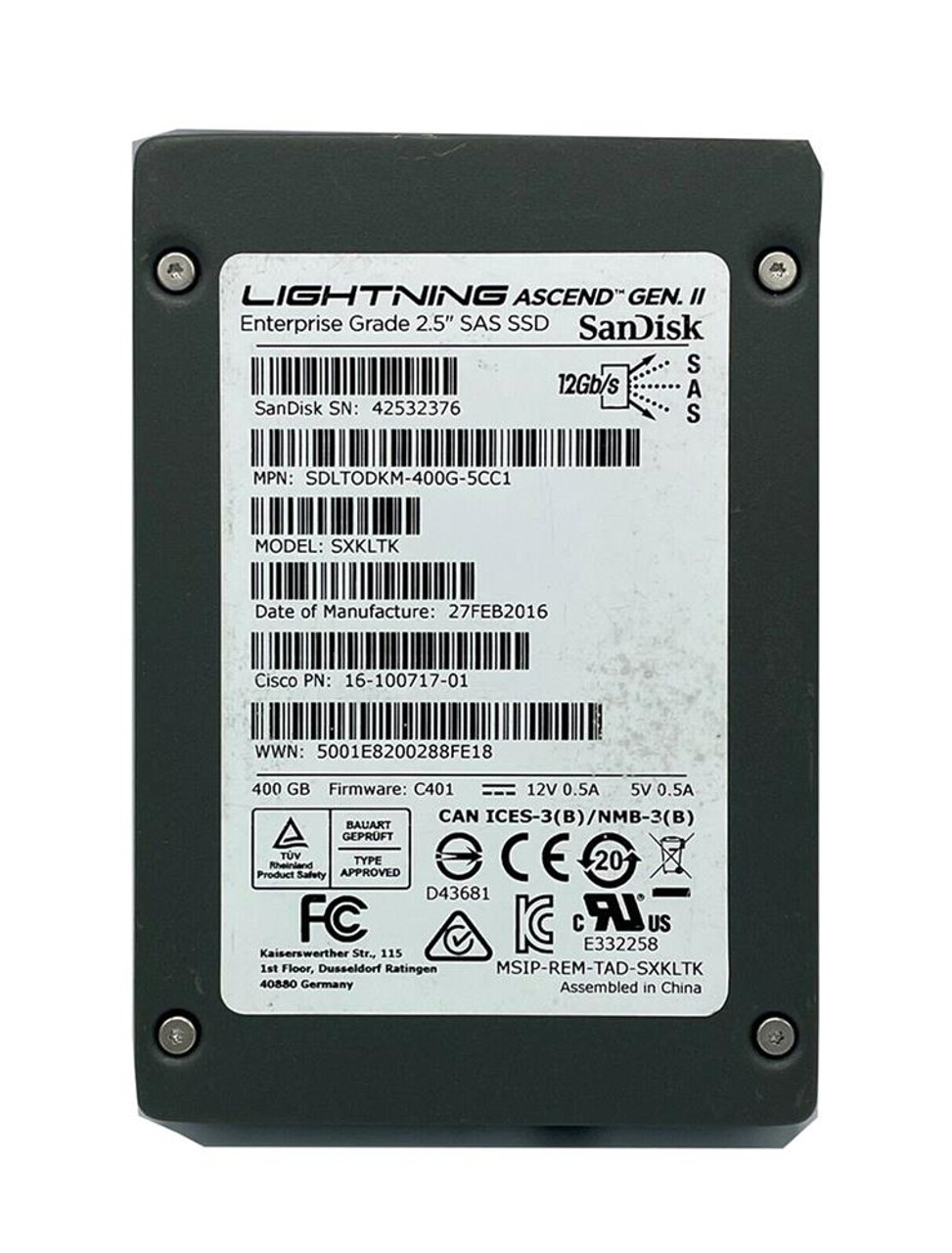 SanDisk Lightning Ascend Gen II 400GB eMLC SAS 12Gbps (SED / ISE) 2.5-inch Internal Solid State Drive (SSD)